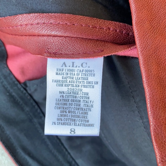 A.L.C. Stretch Raptor Leather Stefan Red / Black Pants Stripe Zipper Women's 8 - Picture 8 of 16